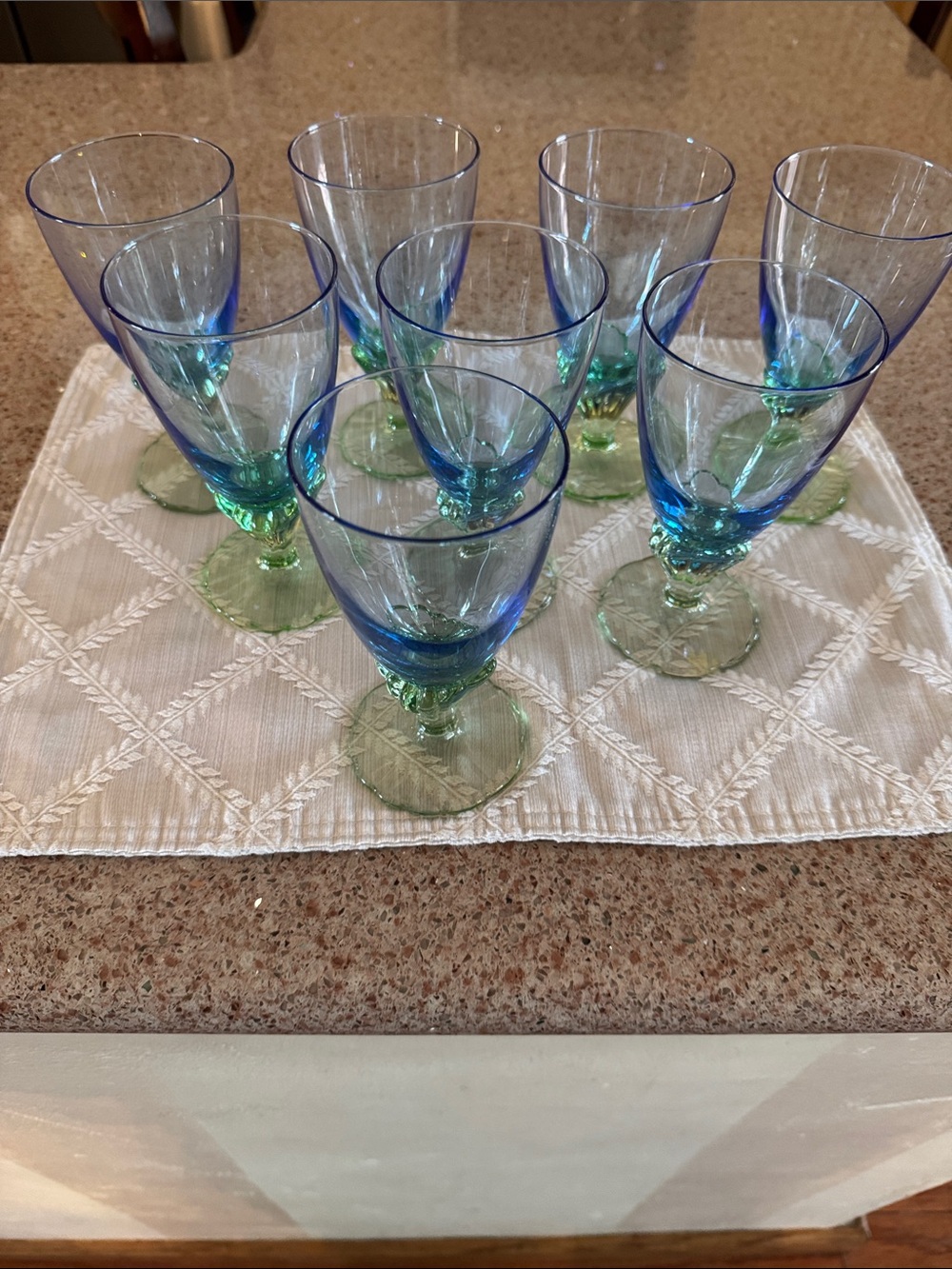 Blue and Green Stemmed Glasses – Set of 8